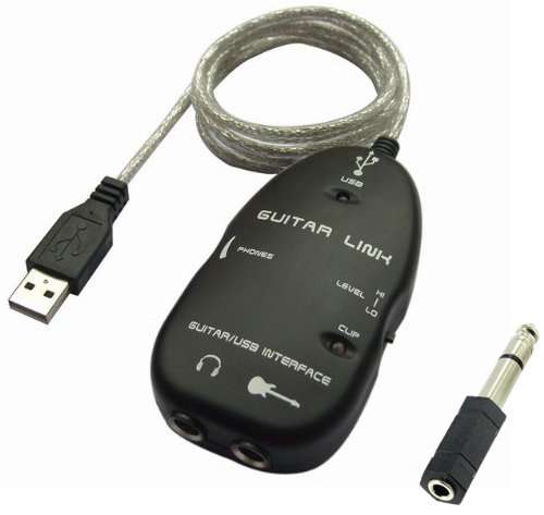 Guitar Link Interface to USB Cable for PC/Mac Computer Recording and a 1/4-Inch / 3.5mm Adapter