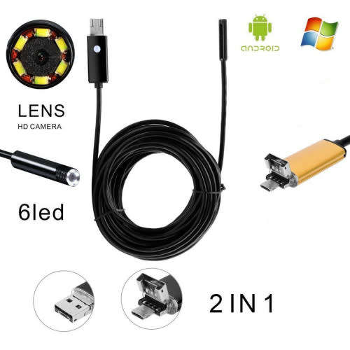 2in1 7mm 5M 6LED Endoscope USB Waterproof Borescope Inspection Camera For PC&Android Phone (10M)