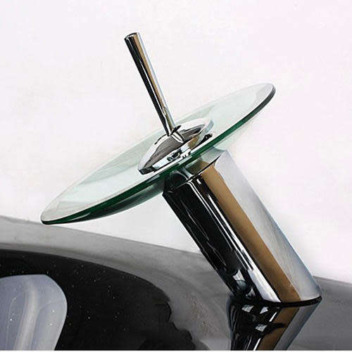 Modern Style Kitchen Bathroom Vessel Basin Sink Glass Waterfall Mixer Tap Faucet (KKBHK)