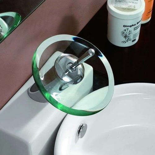 Modern Style Kitchen Bathroom Vessel Basin Sink Glass Waterfall Mixer Tap Faucet (KKBHK)