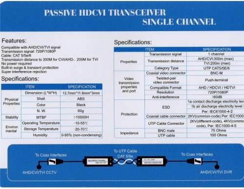 Single Channel Passive HDCVI Transceiver (KKBK)