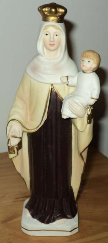 Roman Catholic Our Lady of Mount Carmel religious statue ceramic