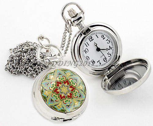 New Women Lady Pretty Flower Necklace Pocket Watch
