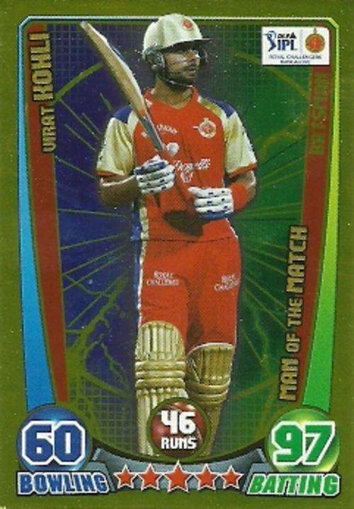 VIRAT KHOLI - CRICKET ATTAX 2012 MAN OF THE MATCH ( FOIL ) CARD