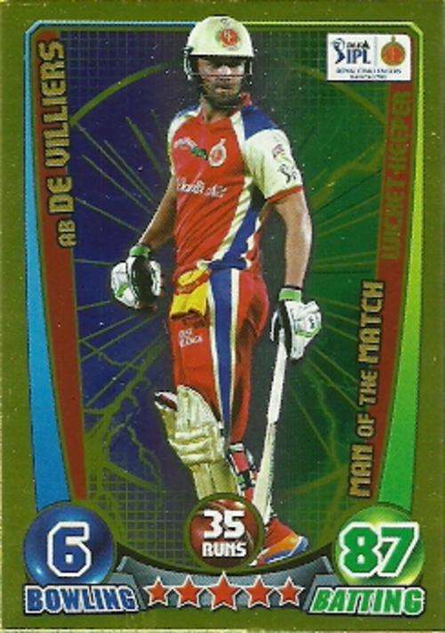AB DE VILLIERS - CRICKET ATTAX 2012 MAN OF THE MATCH ( FOIL ) CARD