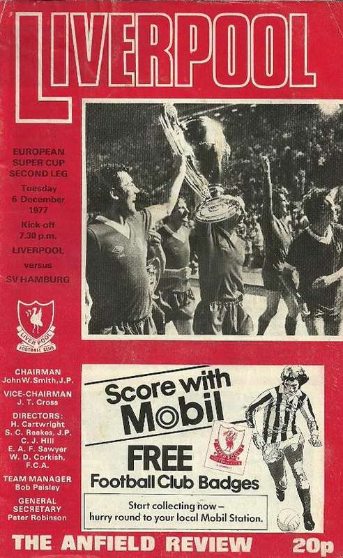 Liverpool v SV Hamburg 1977 European Super Cup Final 2nd Leg Match Programme ( Very Rare )
