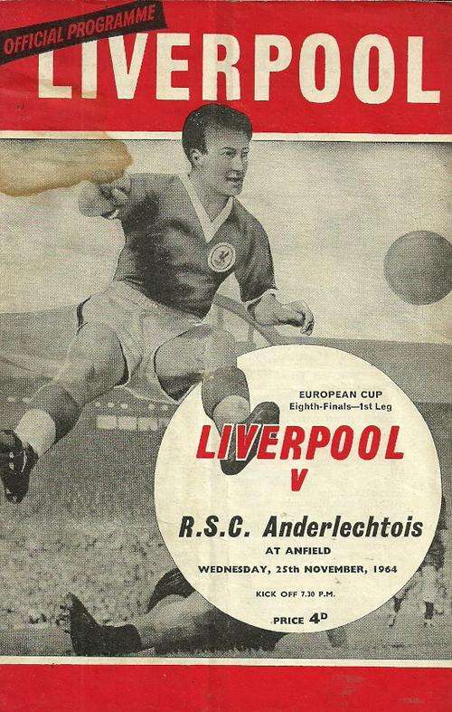 Liverpool vs Anderlectois 1964/65 European Champions Cup Rnd of 16 1st Leg Match Programme