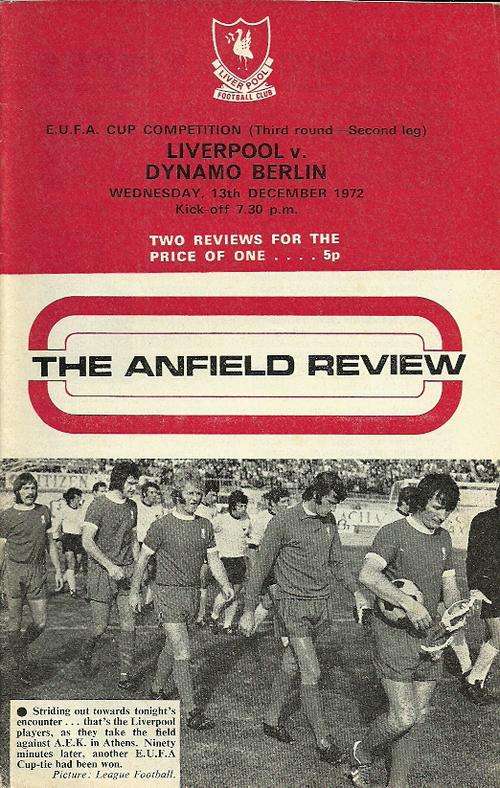 Liverpool v Dynamo Berlin 1972/73 UEFA Cup Rnd of 16 2nd Leg Match Programme