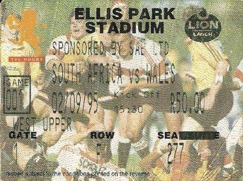 South Africa v Wales 1995 Test Match Ticket