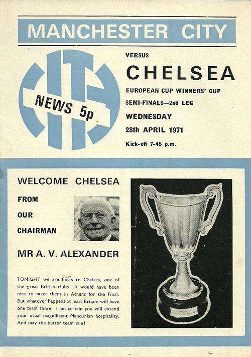 Manchester City v Chelsea 1970/71 European CWC Semi Sinal 2nd Leg Programme