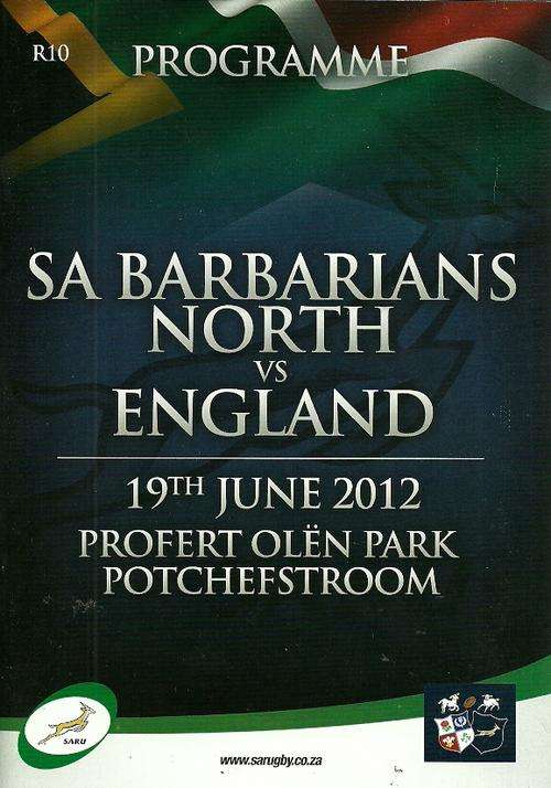 SA Barbarians North v England 2012 Tour Match Programme
