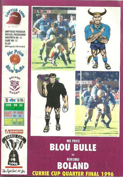 Blue Bulls v Boland 1996 Currie Cup Quarter Final Match Programme