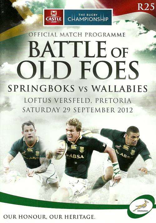 South Africa v Australia 2012 Rugby Championship Match Programme