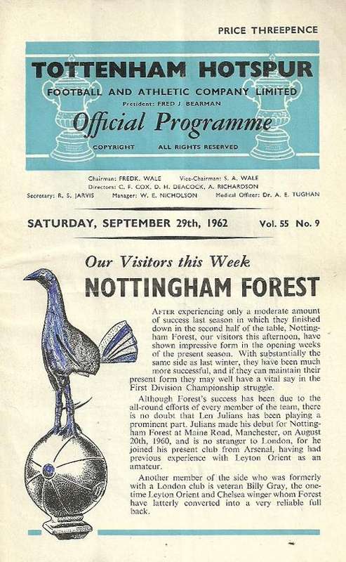Tottenham Hotspur v Nottingham Forest 1962/63 Div. 1 League Match Programme