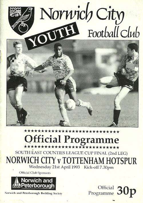 Norwich City v Tottenham Hotspur 1992/93 SE Counties League Cup Final 2nd Leg Match Programme