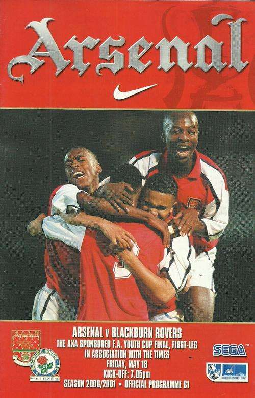 Arsenal v Blackburn Rovers 2000/01 FA Youth Cup Final 1st Leg Match Programme
