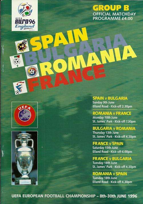 Group B : Spain, Bulgaria, Romania, France Euro 1996 Match Programme
