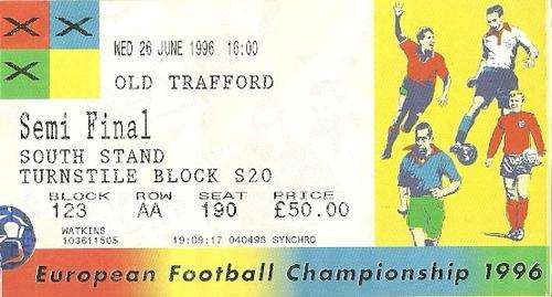 France v Czech Rep. Euro 1996 Semi Final Match Ticket