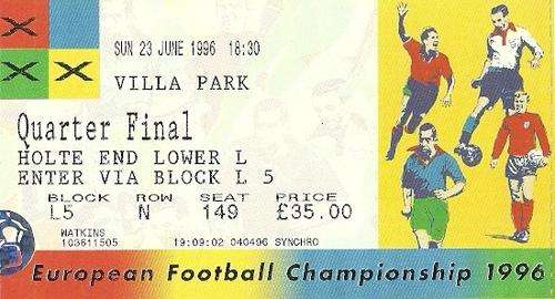 Portugal v Czech Rep. Euro 1996 Quarter Final Match Ticket
