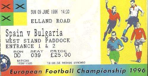 Spain v Bulgaria Euro 1996 Group B Match Ticket