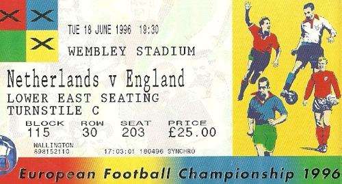 Netherlands v England Euro 1996 Group A Match Ticket