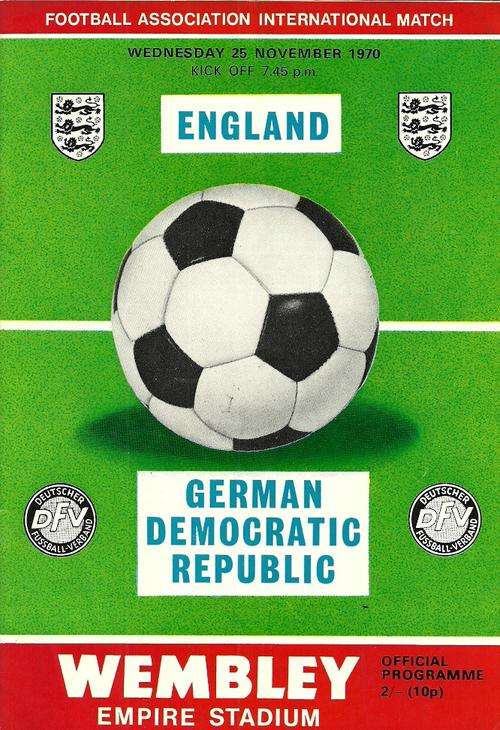 England v East Germany 1970 International Friendly Match Programme