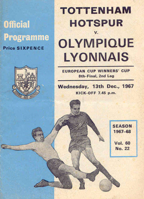 Tottenham Hotspur v Olympique Lyon 1967/68 ECWC CUP 1/4 Final 2nd Leg Programme