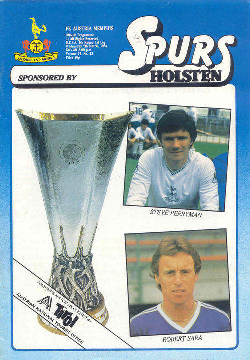 Tottenham Hotspur v Austria Memphis ( Austria ) 1983/84 UEFA CUP 1/4 Final  1st Leg Programme