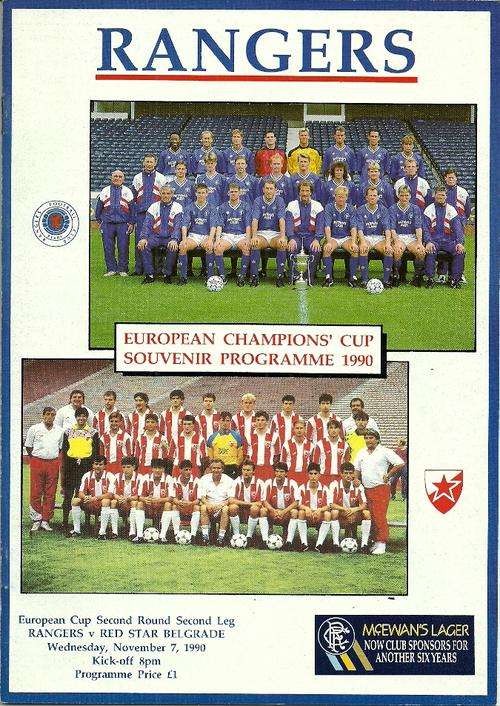 Glasgow Rangers v Red Star Belgrade ( YUG ) 1990/91 European Champions cup 2nd Rnd 2nd Leg Programme