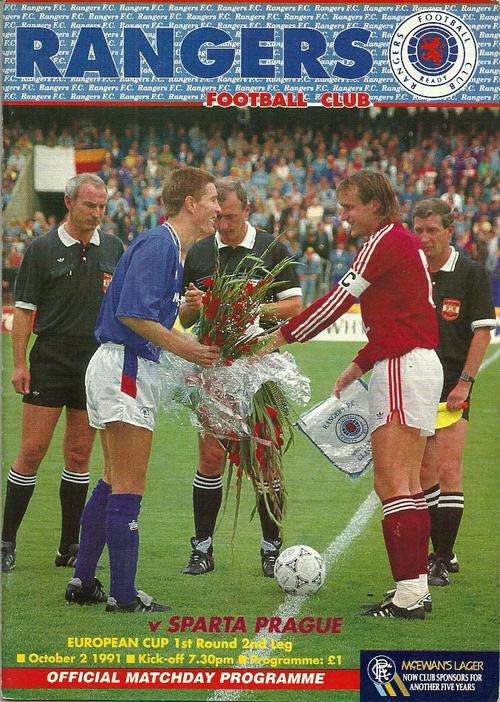 Glasgow Rangers v Sparta Prague ( CZE ) 1991/92 European Champions Cup 1st Rnd 2nd Leg Programme