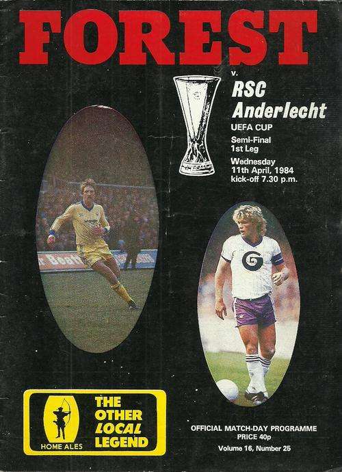 Nottingham Forest v Anderlecht ( Belgium ) 1983/84 UEFA Cup Semi Final 1st Leg Programme