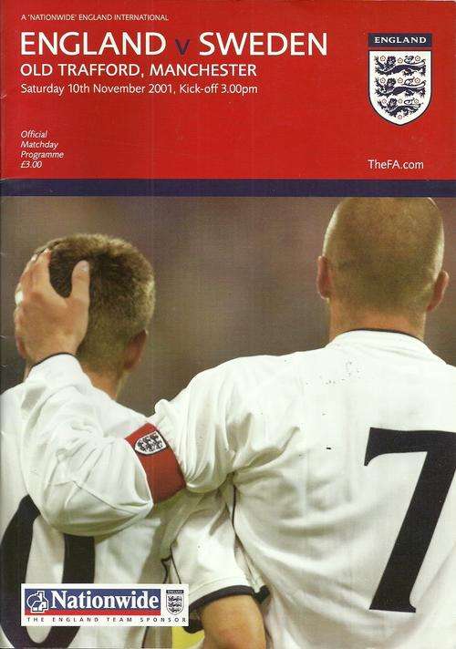England v Sweden 2001 International Friendly Match Programme