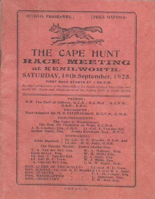The Cape Hunt Race Meeting at Kenilworth - 19th September 1925 Official Programme