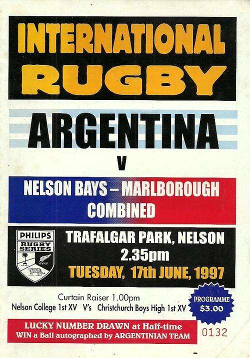 Nelson Bay - Marlborough Combined v Argentina 1997 Tour Match Programme