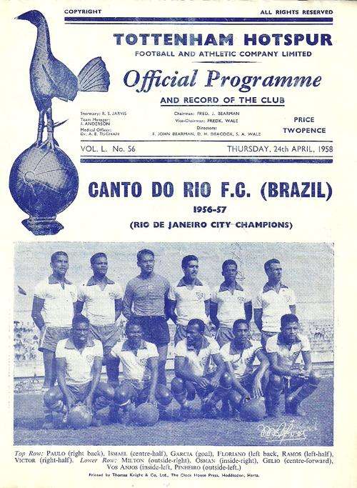 Tottenham Hotspur v Canto Do Rio F.C. ( Brazil ) 1958 International Friendly Programme