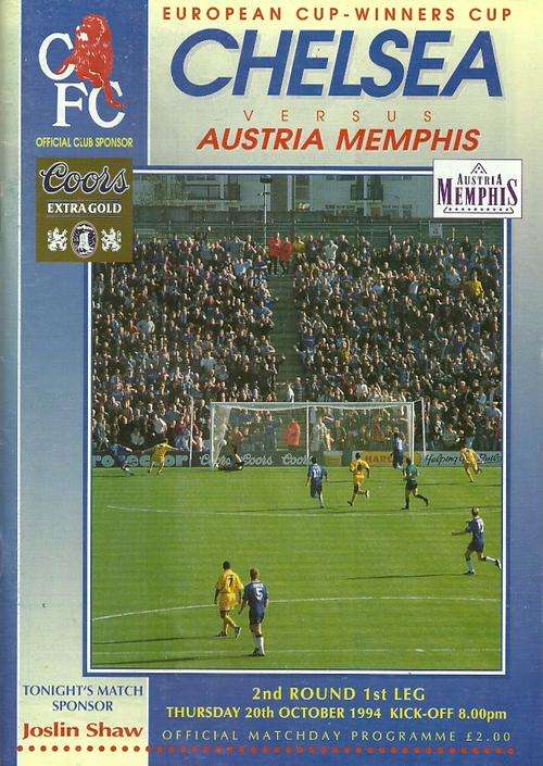 Chelsea v Austria Memphis 1994/95 European CWC 2nd Rnd 1st Leg Programme