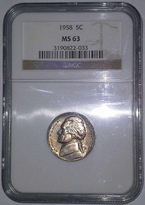1958 Jefferson Nickel Coin NGC Graded MS63