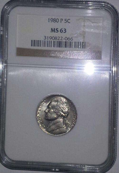 1980-P Jefferson Nickel Coin NGC Graded MS63