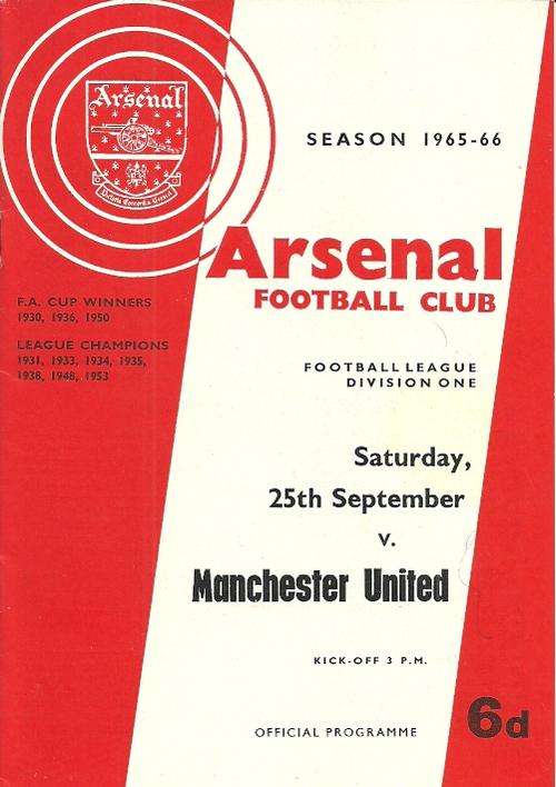 Arsenal v Manchester United 1965/66 League Divison 1 Match Programme