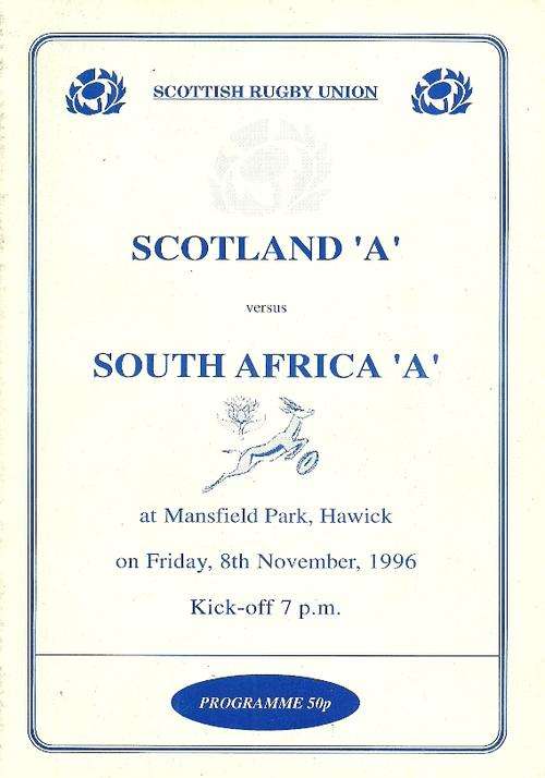 Scotland A v South Africa A 1996 Tour Match Programme