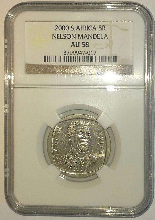 2000 Mandela Smiley R5 Coin NGC Graded AU58