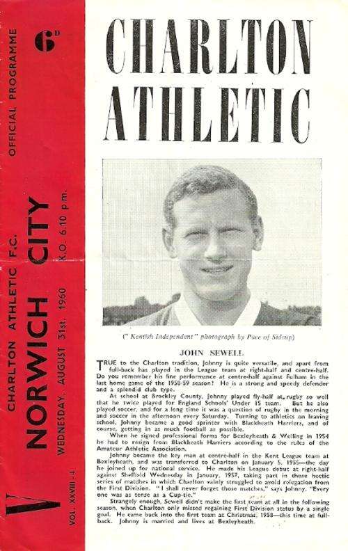 Charlton Athletic v Norwich City 1960/61 Division 2 League Match Programme