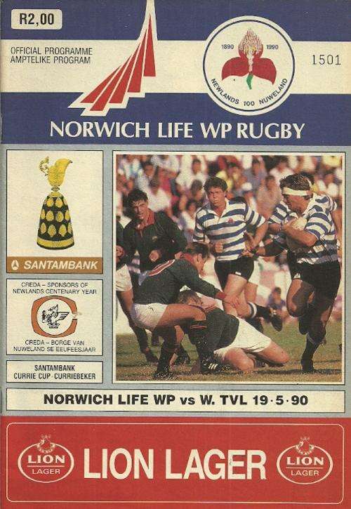 Western Province v Western Transvaal 1990 Currie Cup Match Programme