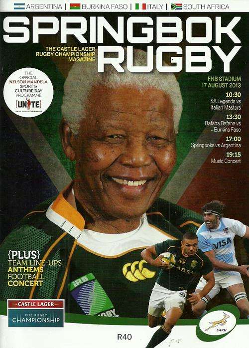 South Africa v Argentina 2013 Rugby Championship Match Programme