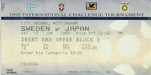 Sweden v Japan 1995 Internationl Tournament in England Match Ticket