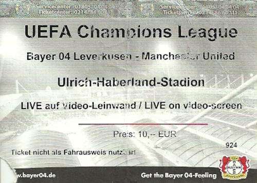 Bayer 04 Leverkusen v Manchester United 2002 UEFA Champions League Match Ticket