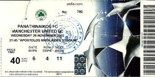 Panathinaikos v Manchester United 2003/04 UEFA Champions League Group Stage Match Ticket