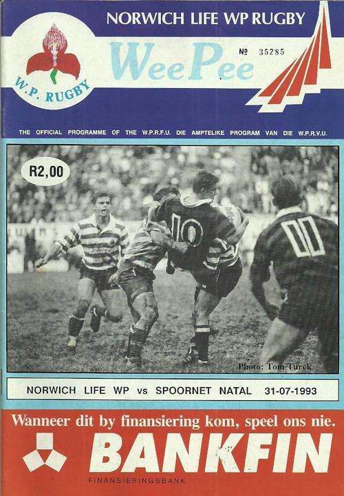 Western Province v Natal 1993 Currie Cup Match Programme