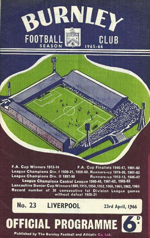 Burnley v Liverpool 1965/66 Division 1 League Match Programme