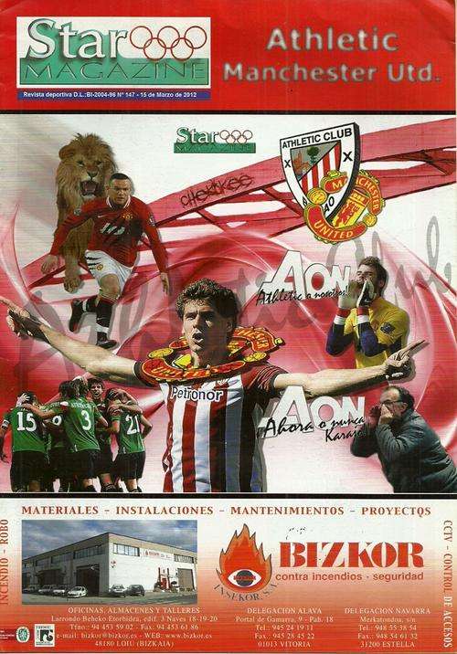 Athletic Bilbao ( Spain ) v Manchester United 2011/12 Europa League Rnd 16 2nd Leg Match Programme